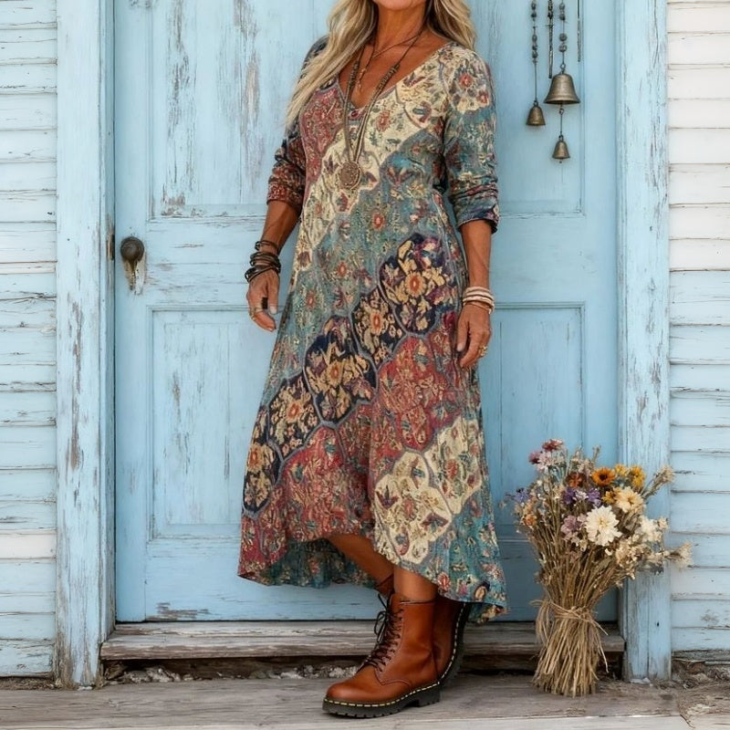 Rêverie Paris |【Manches Longues】Robe À Imprimé Ethnique Vintage