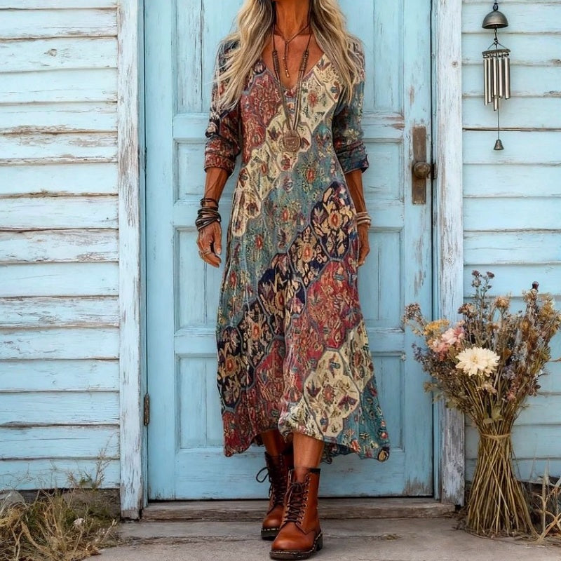 Rêverie Paris |【Manches Longues】Robe À Imprimé Ethnique Vintage