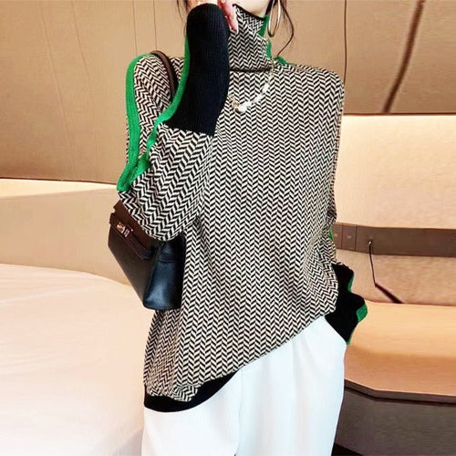 Clémence | Pull à col roulé à rayures contrastantes