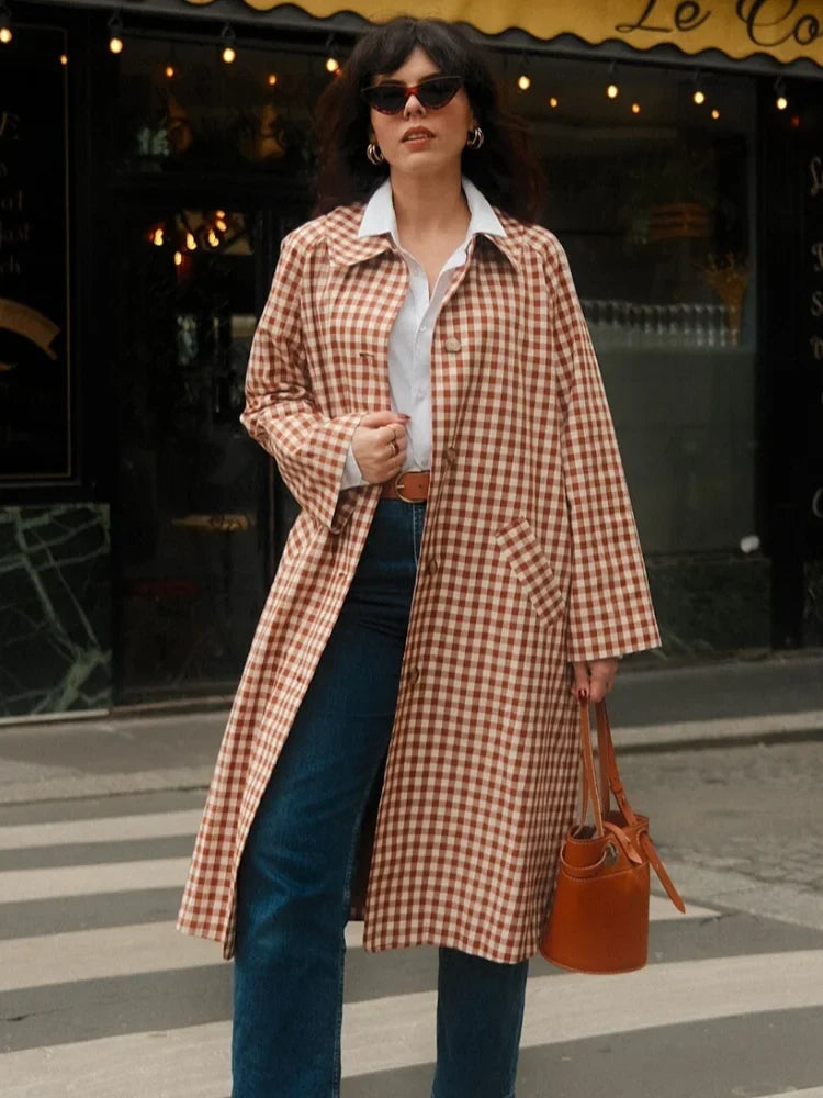 Lorance™ | Trench Long Carreaux Rouge