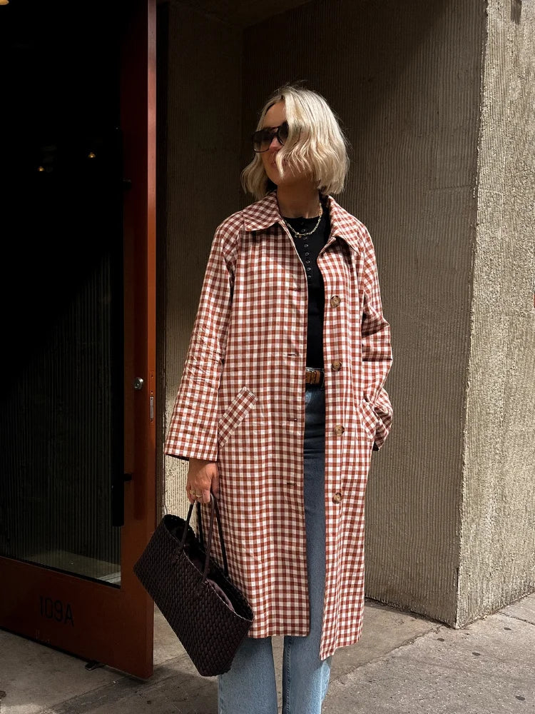 Lorance™ | Trench Long Carreaux Rouge