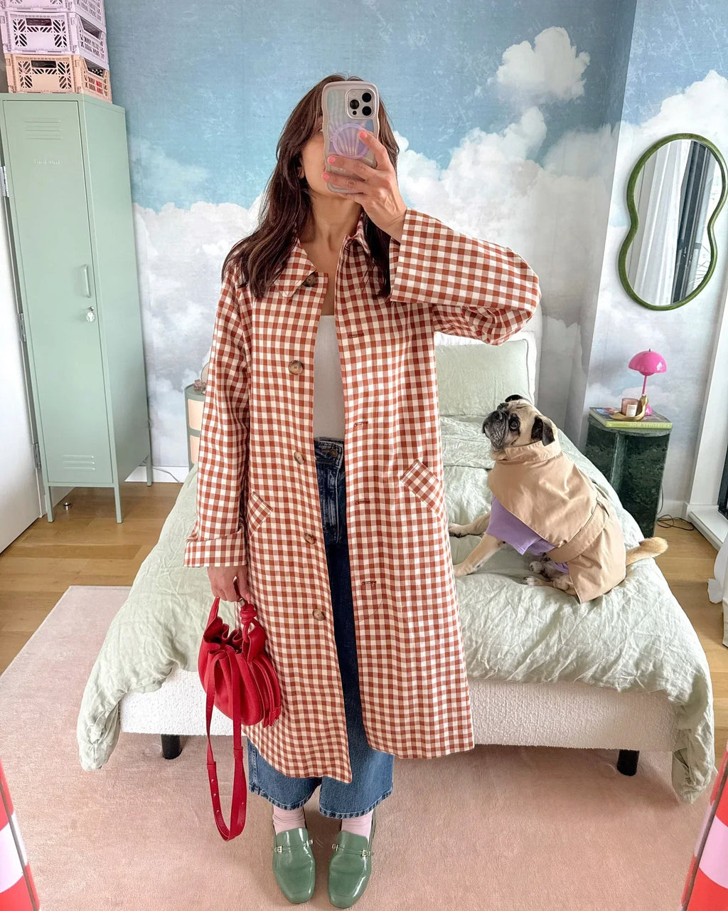 Lorance™ | Trench Long Carreaux Rouge